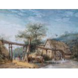 Attributed to Johann Gottlob Friedrich Tiebel Landscape with watermill, Watercolour, heightened with