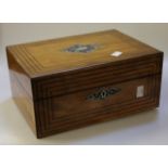 A Victorian satinwood sewing box including a miniature 1 3/4in globe (Australia named New