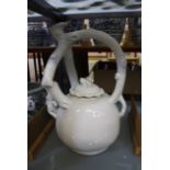 A large modern Chinese white ceramic tea pot, 52cm high