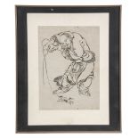 A Chinese black and white engraving of Zhang Guolao opening a double gourd...  A Chinese black and