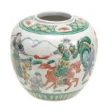 A Chinese famille verte ginger jar with globular body decorated with a...  A Chinese famille verte