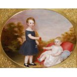 Aaron Dean Fletcher (1817-1902) - Portrait of two young boys Oil on canvas Oval Bears signature
