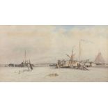 Thomas Bush Hardy (1842-1897 - Dutch pincks preparing for the Herring fishery Watercolour Signed,