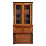 A Victorian pollard oak and inlaid secretaire bookcase, circa 1850  A Victorian pollard oak and