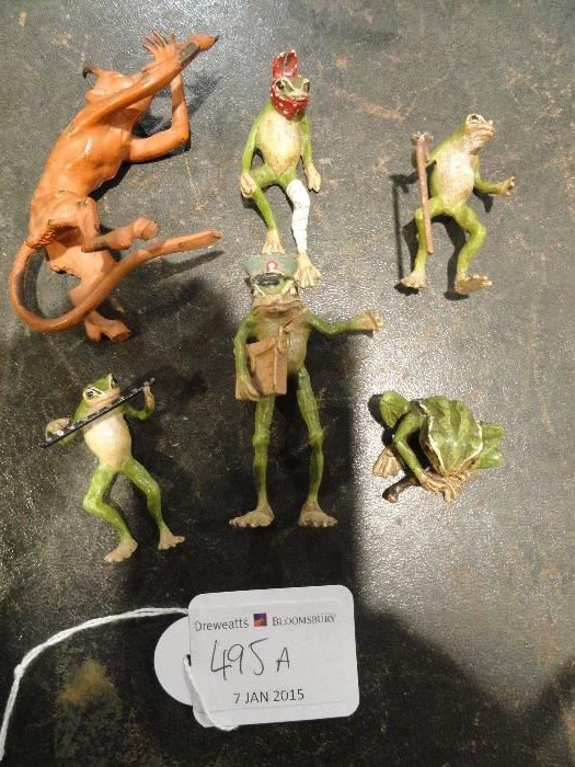 A set of five Austrian cold painted bronze models of frogs, early 20th century, in anthropomorphised - Image 2 of 2