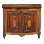 A Dutch walnut, burr walnut and marquetry serpentine side cabinet  A Dutch walnut, burr walnut and