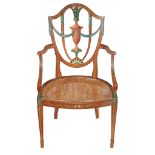 A Sheraton revival satinwood elbow chair, early 20th century  A Sheraton revival satinwood elbow