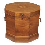 A mahogany octagonal cellaret, circa 1790 and later, with fan patera to lid  A mahogany octagonal