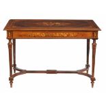 A rosewood and marquetry writing table, late 19th/ early 20th century  A rosewood and marquetry