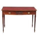 A mahogany bowfront writing table in George III style  A mahogany bowfront writing table in George