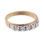 A five stone diamond ring, the brilliant cut diamonds in squared claw settings A five stone