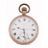 A gold plated open face pocket watch, circa 1930, ref. 198194, no  A gold plated open face pocket