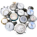 A collection of assorted stop watches, an alarm clock and a car clock  A collection of assorted stop