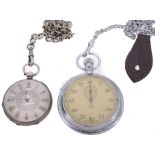 A silver open face fob watch and a stop watch, circa 1890, ref. 99163, no  A silver open face fob