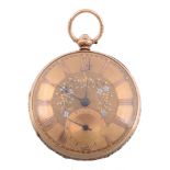 An 18 carat gold open face pocket watch, hallmarked Chester 1852, no  An 18 carat gold open face