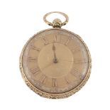 An 18 carat gold open face pocket watch, hallmarked London 1823  An 18 carat gold open face pocket