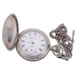 Waltham, a white metal hunting cased keyless lever pocket watch, circa 1890  Waltham, a white