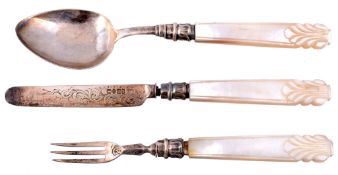 An early Victorian silver three piece christening cutlery set by George Unite  An early Victorian