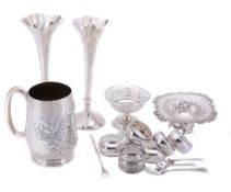 A collection of silver, including: a Victorian embossed tankard  A collection of silver,