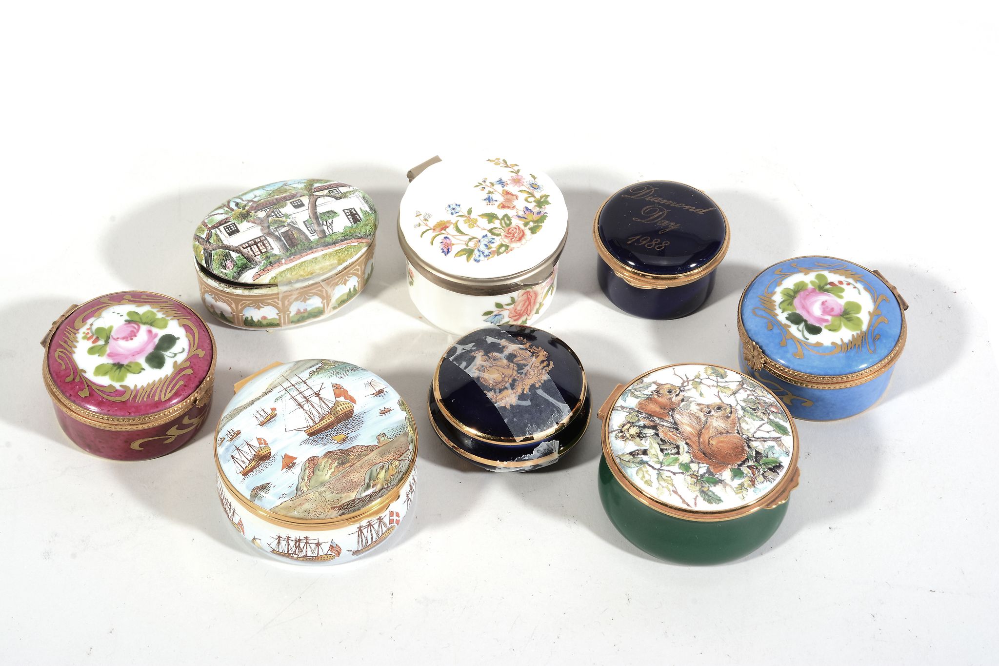 Four late 20th century English enamel boxes, comprising  Four late 20th century English enamel