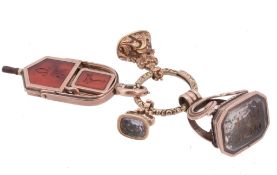 A George III rose coloured watch key seal  A George III rose coloured watch key seal,   the