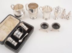 A collection of small silver, including: three inscribed christening mugs  A collection of small