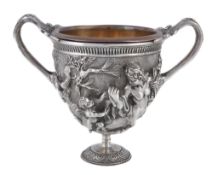 An Italian silver coloured twin handled pedestal vase by Calderoni Gioielli  An Italian silver