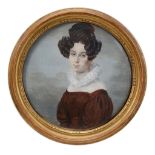 Italian School, circa 1835 Portrait of a young lady with curled black hair 8  Italian School,