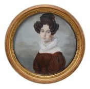 Italian School, circa 1835 Portrait of a young lady with curled black hair 8  Italian School,