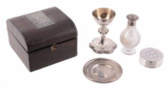 A matched Victorian travelling communion set, comprising  A matched Victorian travelling communion