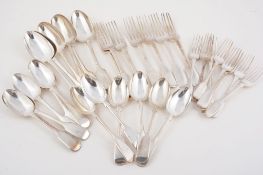 A collection of silver fiddle pattern flatware, engraved with initials  A collection of silver