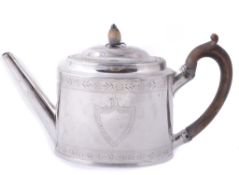 A George III silver straight-sided oval tea pot by Peter & Ann Bateman  A George III silver