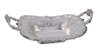 A George IV silver twin handled shaped rectangular fruit dish by Kirkby  A George IV silver twin