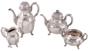 A German silver coloured baluster four piece tea and coffee service by M. H  A German silver