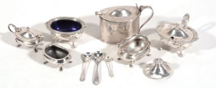 A collection of silver items, including: an oval mustard and salt by William...  A collection of