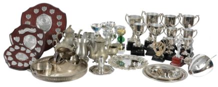 An accumulation of electro-plated sporting trophies, ex shop stock  An accumulation of electro-