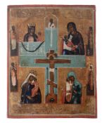 A mid 19th century Russian quadripartite icon of the Crucifixion and Mothers...  A mid 19th