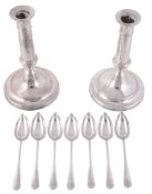 Seven silver rat-tail pattern grapefruit spoons by Cooper Brothers & Son  Seven silver rat-tail