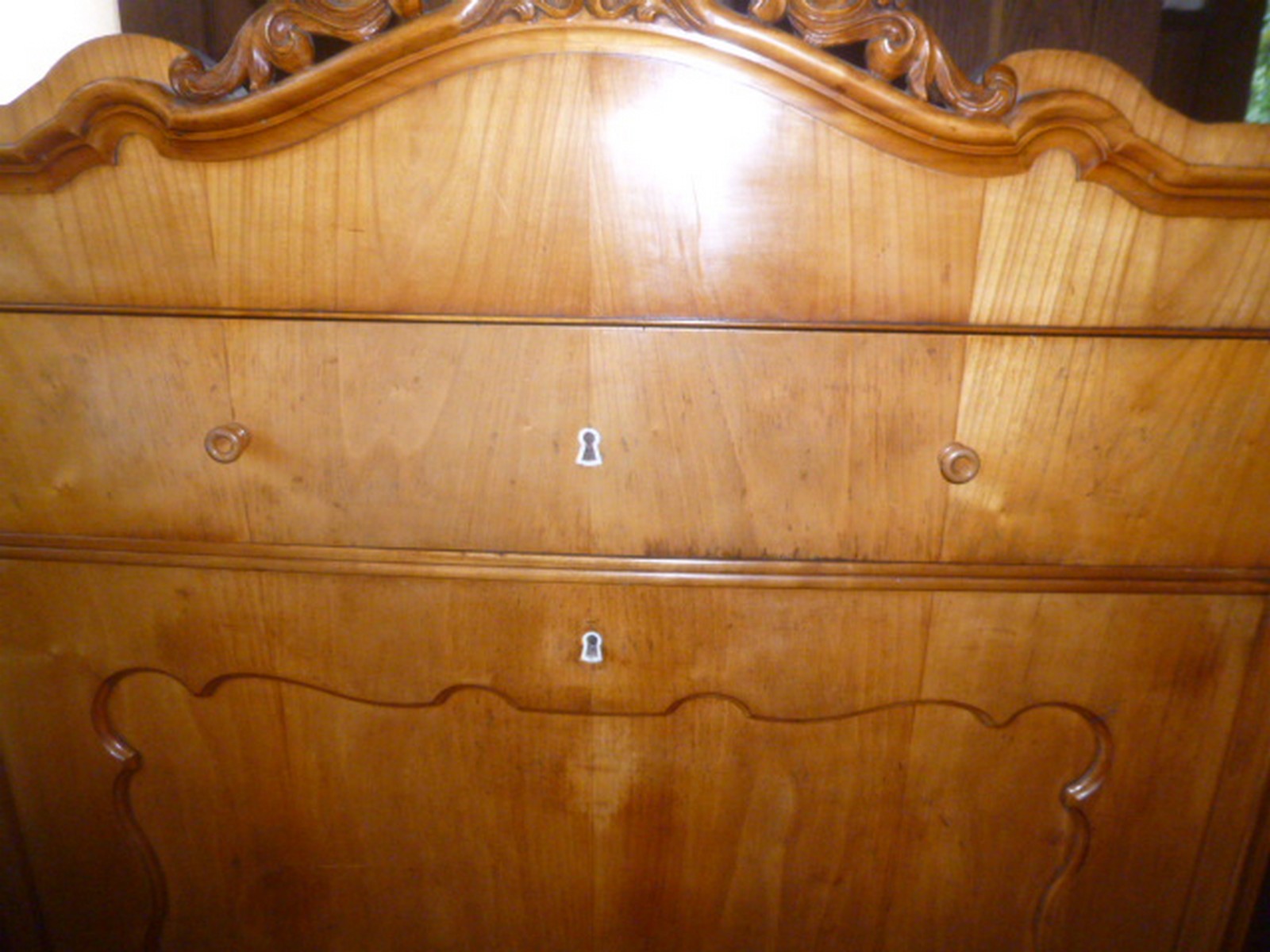 An Austrian birch and burr maple secretaire a abbatant, circa 1830-40, with carved crest over a - Image 4 of 8