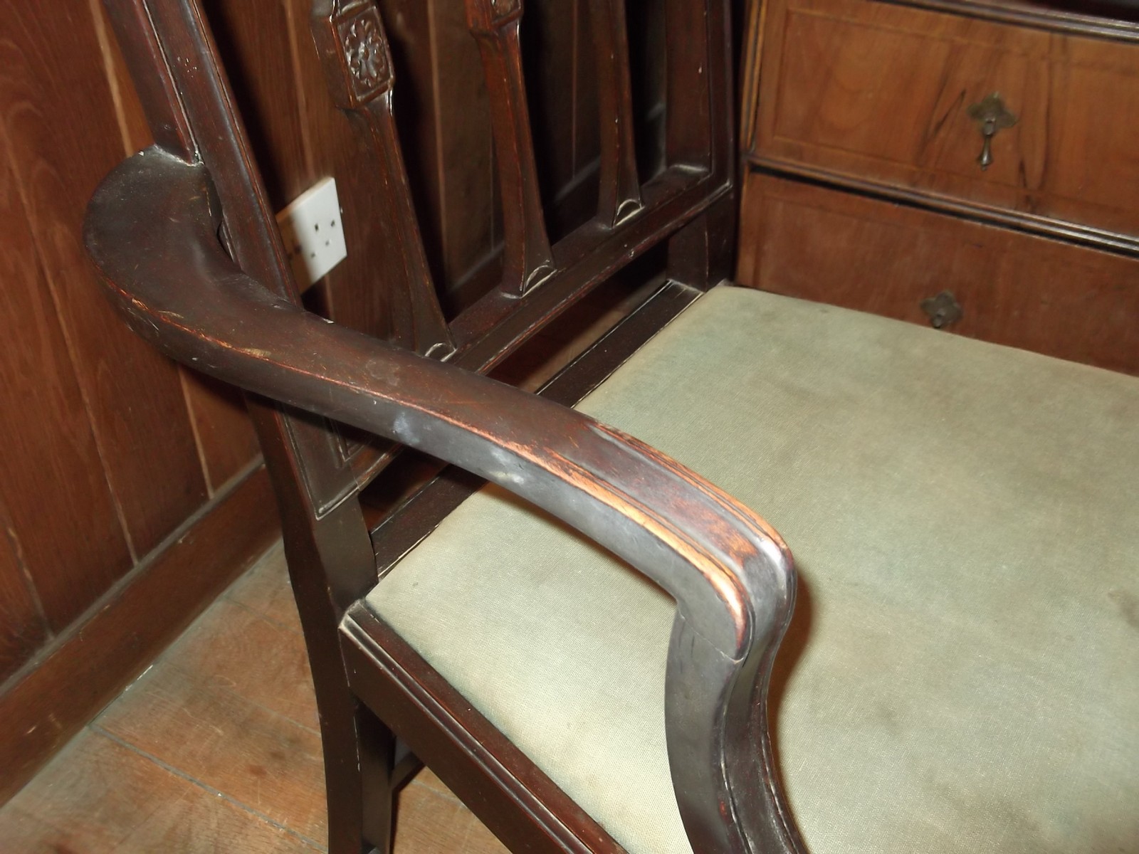 A set of six late George III mahogany dining chairs, circa 1800, to include two carvers, each with - Image 3 of 4