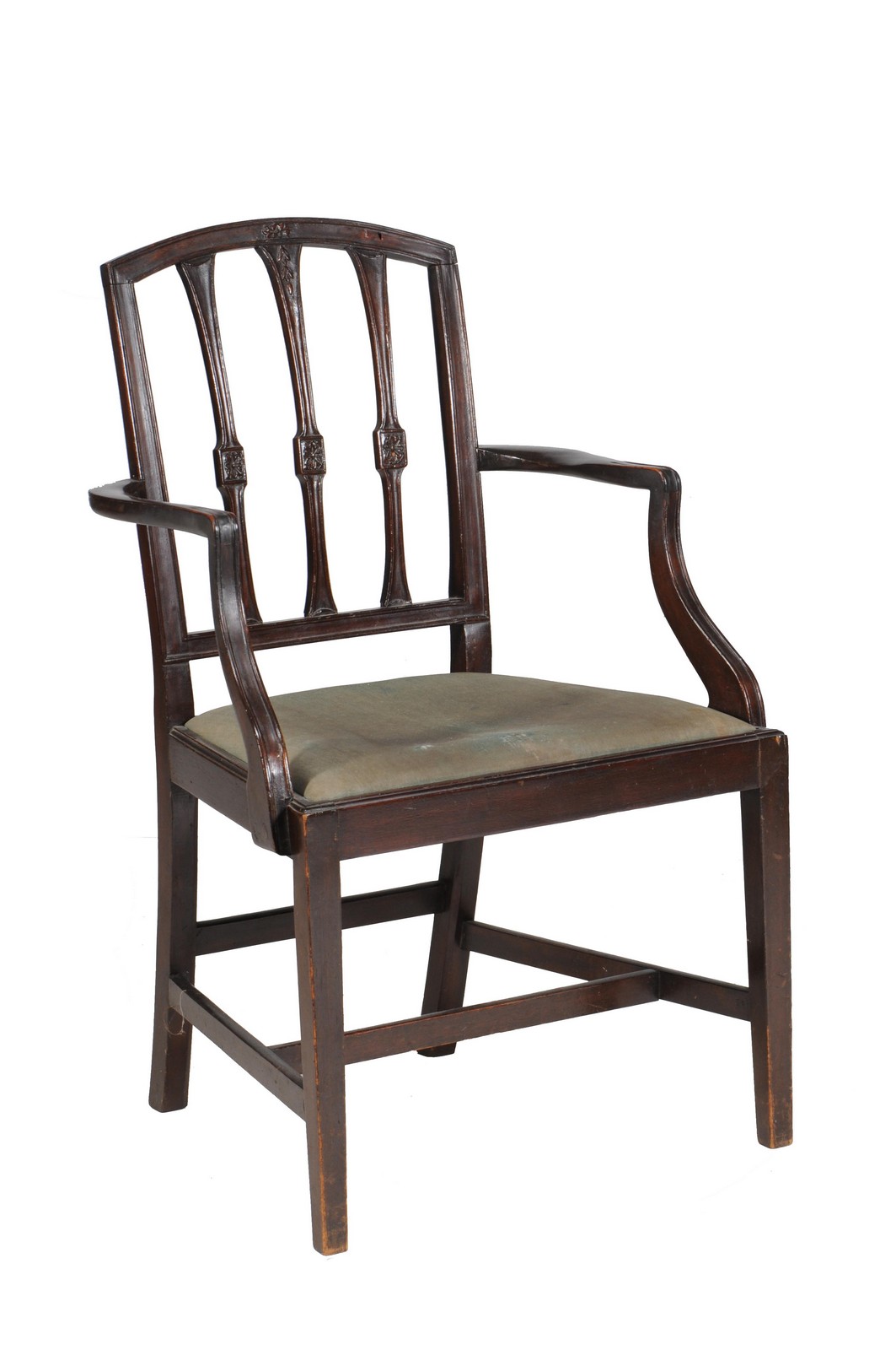 A set of six late George III mahogany dining chairs, circa 1800, to include two carvers, each with - Image 2 of 4