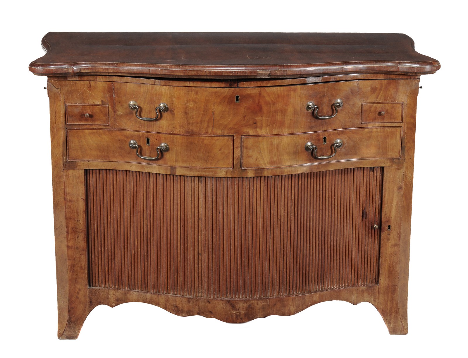 A Continental walnut serpentine fronted serving or dressing chest, late 18th/ early 19th century,