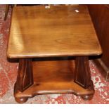 An Indian design hardwood low table, an Edwardian two tier table, a modern two tier lamp table,