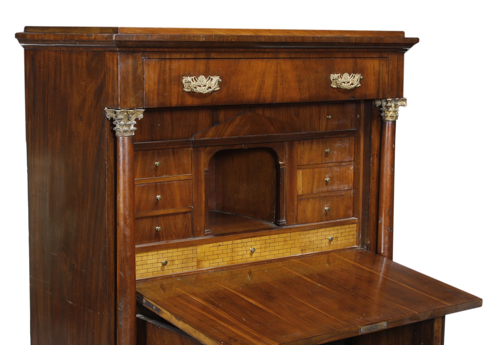 A Louis Philippe mahogany and gilt metal mounted secretaire abbatant, circa 1840, the moulded - Image 2 of 2