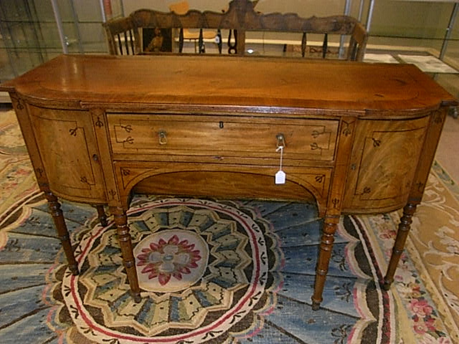 A Regency mahogany & strung inlaid breakfront sideboard, circa 1815, the central drawer and recessed - Image 2 of 9