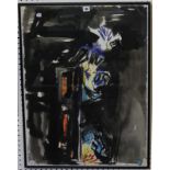 *David Smith (20th century)  Black Abstract Mixed media 58cm x 79cm