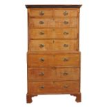 A George III mahogany secretaire chest on chest, circa 1780, a dentil moulded cornice, above two