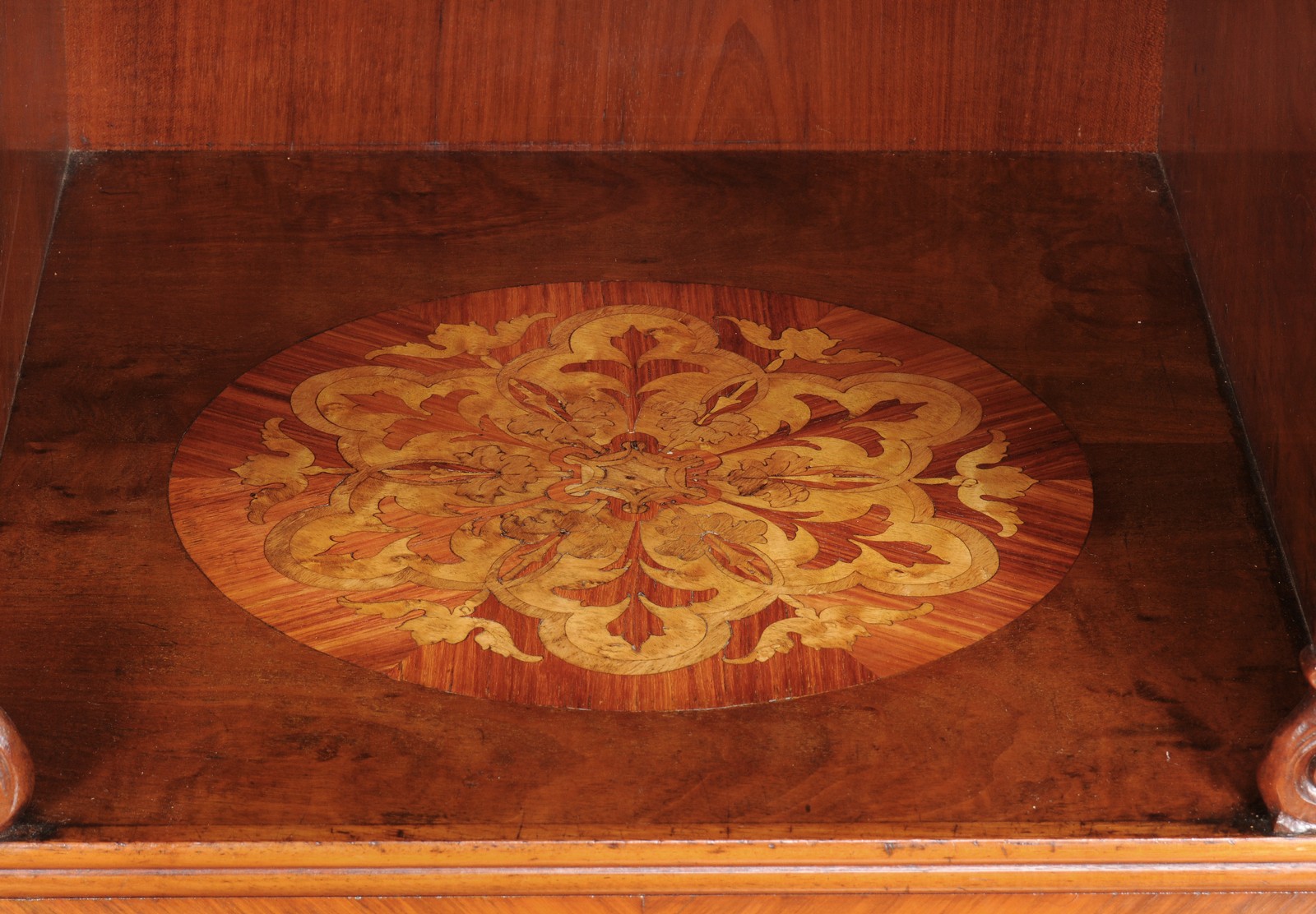An Austrian birch and burr maple secretaire a abbatant, circa 1830-40, with carved crest over a - Image 2 of 8