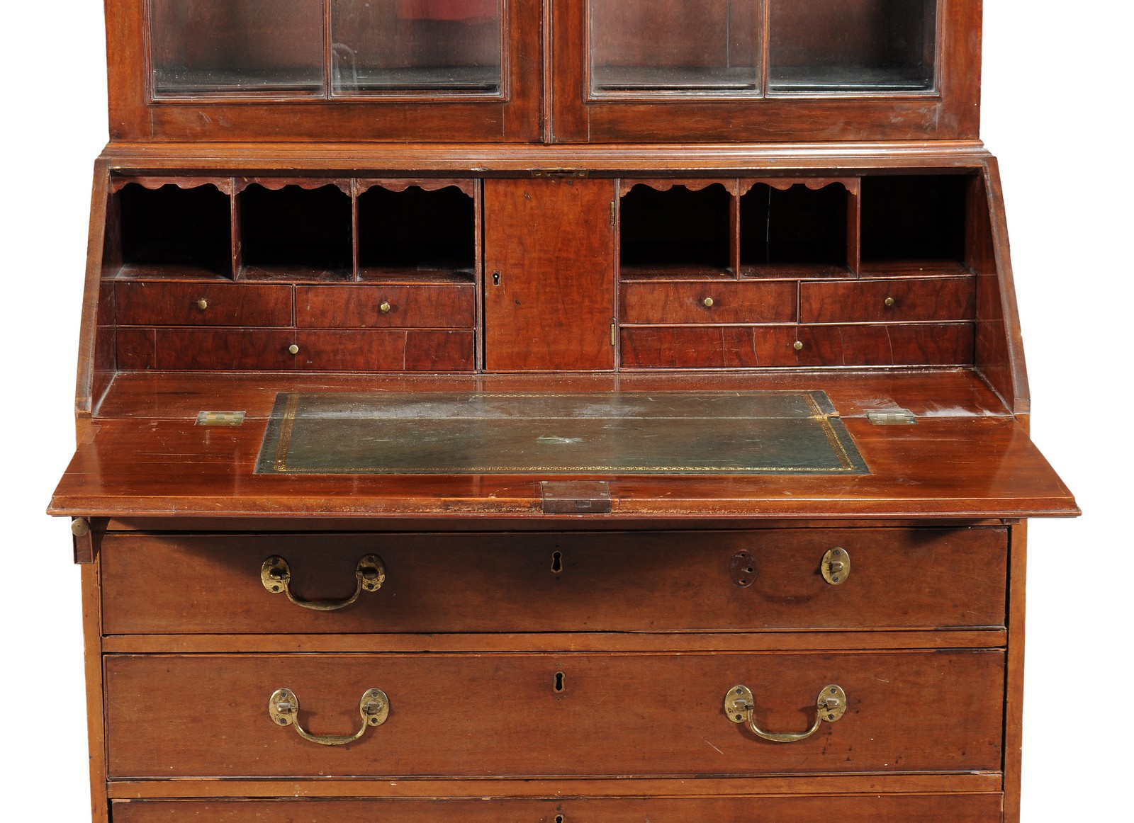 A George III mahogany bureau bookcase, circa 1770, the dentil cornice above two glazed doors - Image 2 of 2