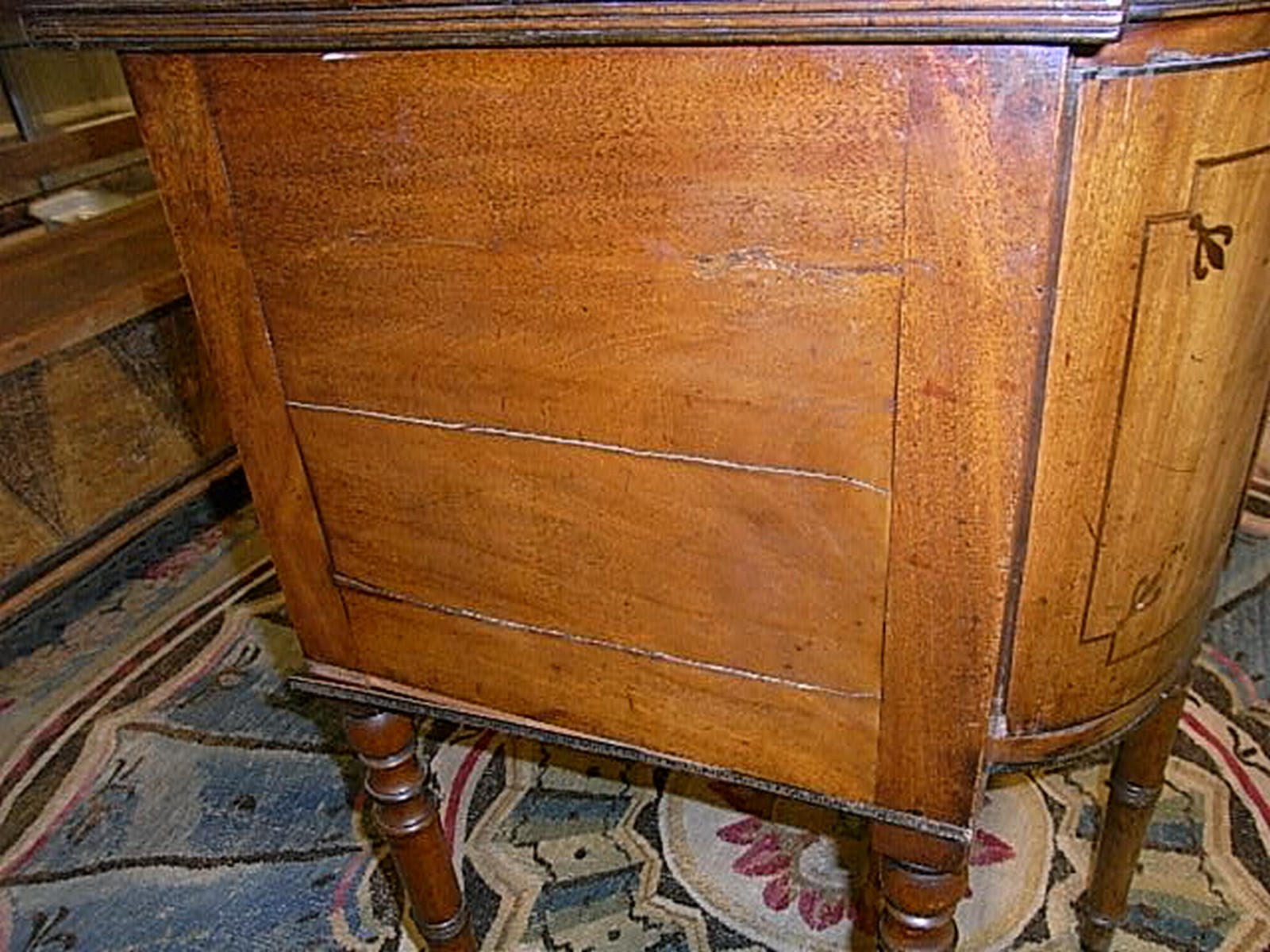 A Regency mahogany & strung inlaid breakfront sideboard, circa 1815, the central drawer and recessed - Image 5 of 9